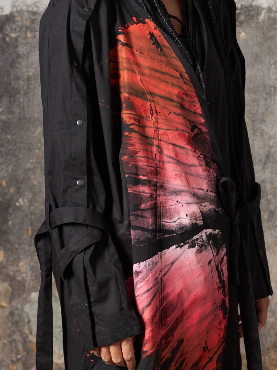 Платье-рубашка - Киото с огненным принтом